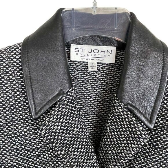 St. John Collection Tweed Blazer Leather Collar - Picture 3 of 8
